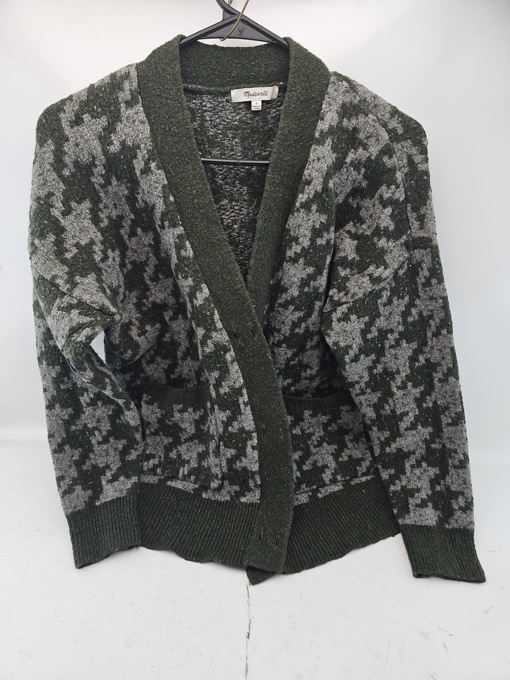 Madewell Green and Gray Houndstooth Cardigan Pea Coat